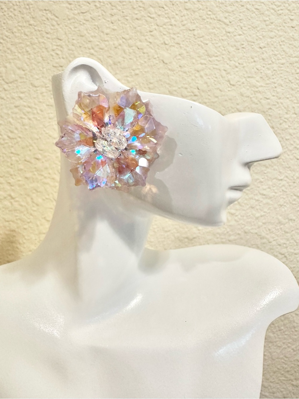 Iridescent Pink Crystal Floral Statement Earrings